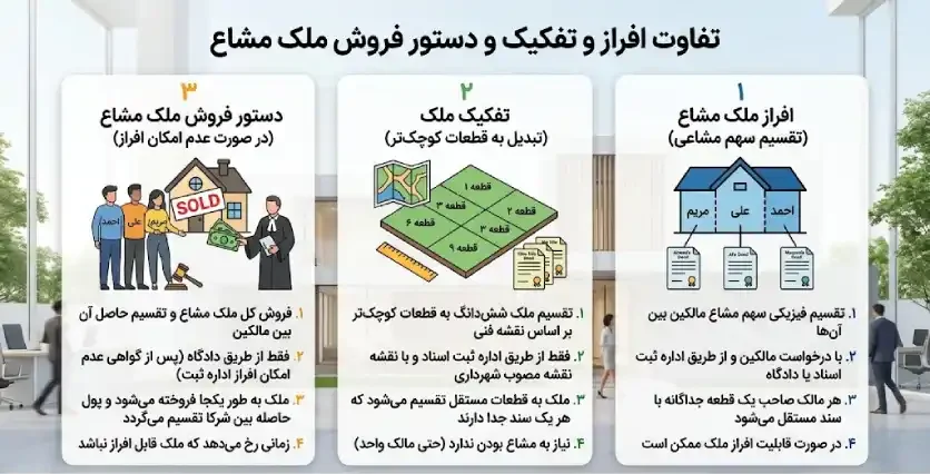 تفاوت افراز و تفکیک و دستور فروش ملک مشاع